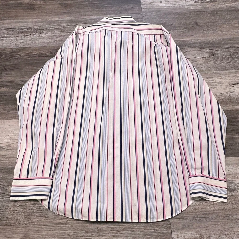 Vintage Polo Ralph Lauren Regent Mens 17 XL Button Dress Shirt Pink Blue Striped